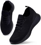 HKR Womens Trainers Athletic Running Shoes Comfortable Walking Shoes Lightweight Tennis Shoes Breathable Ladies Outdoor Gym Sport Sneakers, 6 UK, All Black