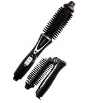 Mini Collaspe Hair Curler, Tangle-Free Curling Iron Brush and Volumizer, Dual Voltage Travel-Friendly Tourmaline Ceramic Ionic Hot Brush Styling Wand(Don't Blow air) (Black)