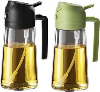 2-in-1 Glass Oil Spray Bottle & Dispenser – 470ml Olive Oil Sprayer with Wide Mouth for Easy Refill, Leak-Proof Kitchen Gadget for Air Frying, BBQ & Baking, Dishwasher Safe,2 Pack (Black & Green)