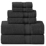 Lane Linen Luxury Bath Towels Set - 6 Piece Set, 100% Cotton Bathroom Towels, Zero Twist, Quick Dry Shower Towels, Absorbent Bath Towel, Super Soft, 2 Bath Towels, 2 Hand Towels, 2 Wash Cloths - Black