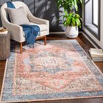 Surya Rodas Machine Washable Rug - Vintage Area Rugs Living Room, Kitchen, Outdoor, Hallway - Traditional Boho Rug Style - Large Flatweave Rug 160x220cm Rust Rug