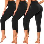 GAYHAY 3 Pack Capri Leggings for Women - Stretch Tummy Control Yoga Pants for Cycling Workout, 1#black/Black/Black（18 Inch）, XX-Large