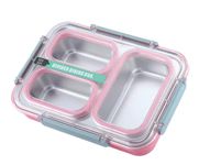 Being One 1200ml Stainless Steel Bento Box for Kid, 3 Compartment Lunch Box, Skid-Proof Silicone for Kids & Adults, Bonus Stainless Steel Spoon, Dishwasher & Safe(Pink)