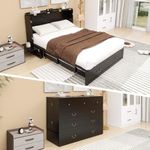 UrbEleg Queen Murphy Bed, Murphy Bed with Drawer Includes Storage Cabinet, Murphy Bed Cabinet with USB and Charging Port, Murphy Bed Queen Suit for Guest Room, Black Cabinet Bed with Mattress