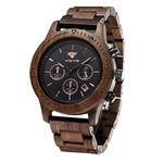 VICVS Men's Wooden Watch, Natural red Sandalwood/Black Walnut Japanese Quartz Multi-Function Chronograph (Walnut)