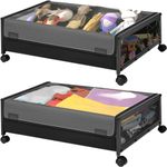 2 Pack Under Bed Storage with Wheels, Metal Under Bed Shoe Storage, Underbed Storage Containers Bin with Lid, Foldable Bedroom Under Bed Rolling Storage for Bedroom Clothes Shoes Blankets Toys (B)