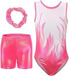 SEAUR Girls' Leotard Gymnastics Shorts Headband Set Kids Gymnastics Jersey Shorts Gymnastics Sleeveless / Long Sleeve Leotard Dance Clothing, A08-Rose Red, 7-8 Years