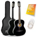 3rd Avenue 3/4 Size Kids Classical Guitar Spanish Nylon String Beginner Pack Bundle - 6 Months FREE Lessons, Bag, Strings – Black