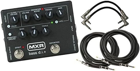 MXR M80 Bass D.I.+ Bass Guitar Preamp Distortion Pedal with Footswitchable Distortion Channel, Noise Gate and XLR Direct Out with 2 Path Cable and 2 Instrument Cable
