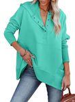 BETTE BOUTIK Womens Hooded Sweatshirt Long Sleeve V Neck Oversized Cool Hoodies Pullover Tops with Pockets Green 2XL