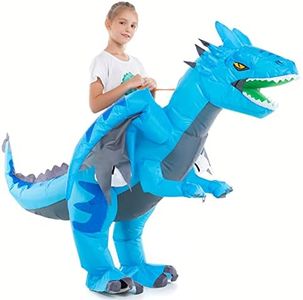 HSCTEK Inflatable Dragon Costume Kids Boys Girls, Blow Up Riding Dragon Cosplay Child, Ride On Halloween Rider Clothes Children Toddler, Blue