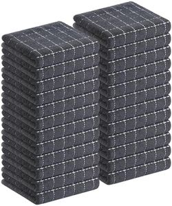 Homaxy 100% Cotton Terry Kitchen Towels(Dark Grey, 13 x 28 inches), Checkered Designed, Soft and Super Absorbent Dish Towels, 24 Pack