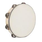 LIEKE Tambourine 10 Inch Goatskin Drumhead Hand Held Drum for Adult kids with 8 Pairs Metal Jingles for Music Classroom Dance Party Church Game Props