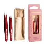 Tweezerman Vintage Rose Mini Tweezers Set, Includes a Mini Pair of Slant & Point Tweezers (Pack of 2)