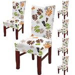 BRIDA Polyester Blend Floral Printed Stretchable Elastic Chair Seat Case Protector (White Orange Green , Standard) - Set of 6
