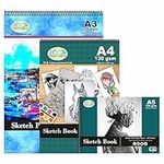 Set of A3, A4, A5 Sketch Pads Spiral Book 130 GSM Cartridge Paper Drawing Pads Art Book for Artist School Home Activity Acid-Free, White