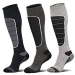 Merino Wool Ski Socks, Cold Weather Socks for Snowboarding, Snow, Winter, Thermal Knee-high Warm Socks, Hunting, Outdoor Sports (3 Pairs (Black Grey Grey), Medium)