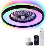 HUMHOLD 24" Bladeless Ceiling Fan with RGB Light Remote, Smart LED Ceiling Fans with Voice/App Control, Modern Low Profile Dimmable Light Ceiling Fan for Bedroom Living Room Black