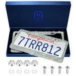 2 Pack Luxury Handcrafted Clear Rhinestone Premium Stainless Steel Bling License Plate Frame with Gift Box | 1000+ pcs Finest 14 Facets SS20 Clear Rhinestone Crystal | Anti-Theft Screw Cap