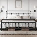 Yaheetech 5ft King Bed Frame Vintage Iron Platform Bed with High Headboard and Footboard, Strong Metal-Framed Bed with Storage Black