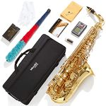 Mendini E-Flat Alto Saxophone, Gold Lacquered and Tuner, Case, Pocketbook - MAS-L+92D+PB