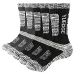 YUEDGE Men's 5 Pairs Wicking Breathable Cushion Anti Blister Casual Crew Socks Outdoor Multi Performance Hiking Trekking Walking Athletic Socks, Black/Dark Grey, L (Men Shoe 6-9 UK Size)