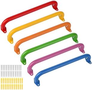 YOVXKAN 17.1-inch Metal Monkey Bars Indoor,Playground Handles,Ceiling Grab Bars for Indoor Outdoor Playgrounds,Climbing Frames,Wall ladders,Treehouses and Swing Set Accessories (6 Colors,6 Pack)