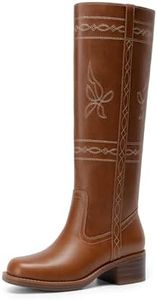 DREAM PAIRS Women's Knee High Boots Pull-on Tall Shaft with Western Stitching Vintage Style Comfortable Square Toe Boots for Women,Size 11,Brown,SDKB26006W