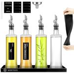 WERTIOO 4 Pack Oil Dispenser Bottle, 17 OZ/500 Glass Olive Oil and Vinegar Dispenser Set Oil Container with Shelf, Oil and Vinegar Dispenser Set with Funnel & Pen and Tag for Kitchen