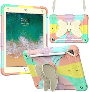 JSUSOU iPad 5th/6th Generation Case Cover with Pencil Holder, iPad Air 2/ Pro 9.7 Case with Shoulder Strap&Stand | Heavy Duty Rugged Protective Shockproof iPad 9.7 2018/2017 Case for Kids Boys Girls