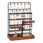 IVSUN Jewelry Holder Organizer, Jewelry Display Tower with Metal Frame and Velvet Ring Tray, 8 Tier Jewelry Stand Storage Rack with 90 Holes, 11 Hooks, Necklace Earring Bracelet Watches Holder, Black