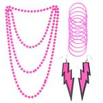 Jomnvo 80s Costumes Accessories Neon Party Necklace Beads Silicone Bracelets with Neon Earrings for Women 80s Fancy Dress Accessories (Rose Red)