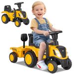 Licensed Caterpillar Ride on Tractor by OLAKIDS, 2 in 1 Ride on Push Car with Detachable Trailer, Headlight, Horn, Rake, Shovel, Foot to Floor Walker Toy Sliding Truck Gift for Kids Toddler