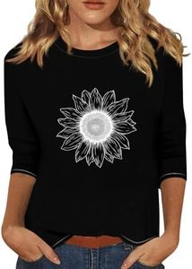 Elbow Sleeve Tops Women 2025 Cute Sunflower Dandelion Prints 3/4 Length Sleeves Tops for Women Crewneck Plus Size Summer Elbow Length Sleeve Blouse Three-Quarter-Sleeve Top Woman