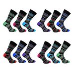 12 pairs Men's Cotton Diabetic Soft Top Comfort Cuff Non Elastic Wide Top socks UK 6-11