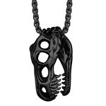 Richseel T-Rex Skeleton Black Necklace Men Pendant Dinosaur Head Fossil Necklaces Animal Jurassic Jewellery