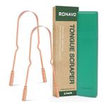 RONAVO Copper Tongue Cleaner for Adults (2 Pack), 100% Pure Copper, Naturally Anti-Microbial, Banishes Bad Breath and Maintains Oral Hygiene, Tongue Scraper with Travel Case, Easy to Use and Clean