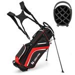 Tangkula Golf Stand Bag with 14 Way Top Dividers, Lightweight 6 Pockets Golf Club Bag with Cooler Bag, Adjustable Dual Strap & Rain Hood, Golf Carry Bag for Men & Women (Red) (Red)