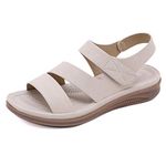 Womens Walking Sandals Summer Leather Flat Open Toe Beach Sandals Outdoor Sport Athletic Hiking Trekking Sandals Comfort Soft Sole Anti Slip Shoes with Ankle Strap Sandal, Apricot Size EU 39 = 6 UK