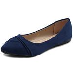 Ollio Women's Shoe Ballet Dress Faux Suede Pleated Pointed Toe Flat, Navy-su, 9