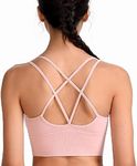 SotRong Women Padded Sports Bra Breathable Wireless Mid Impact Running Yoga Bras Seamless Push Up Gym CropTop Pink S