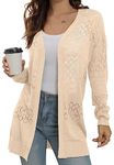 GRECERELLE Women's Casual Lightweight Cardigan Long Sleeve Open Front Crochet Sweater Sun Protection Cover Ups Beige-M