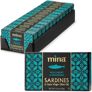 Mina Sardines in Extra Virgin Olive Oil, 4.4 Ounce Wild Caught Sardines, Responsibly Sourced, Packed By Hand, Low Sodium, High in Protein, Keto, Paleo, Sardines in Olive Oil (Pack of 12)