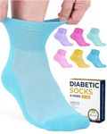 Pembrook Diabetic Ankle Socks for Men & Women | 6 Pairs Wide Non Binding Socks Quarter Length | Edema Neuropathy Socks, Multicolored 2 - 6 Pairs, Large