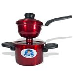 TETEU | Cuscuzeira Nordestino | Brazilian Couscous Pot Steamer Pot for Cooking, cuzcuzeira, couscous, Rice, Vegetables Durable Metal Pot with Handle, Small Portions | Red Color - 12oz