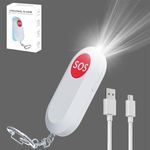 Personal Alarm for Women Panic Alarm Safe Sound Alarm Rope Alarm Loudest Police Approved Safety Security Rape Alarm for Dog Walker Jogger with Strobe LED Light Rechargeable Cable Classical White