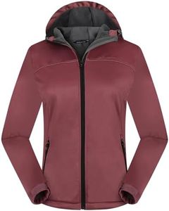ATLASLAVA Women's Lightweight Softshell Jacket, Fleece Lined Hooded Windproof Coat Warm Jacket for Outdoor Running Travel Hiking WINE RED-XXL