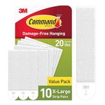 Command 20 Lb XL Heavyweight Picture Hanging Strips, Damage Free Hanging Picture Hangers, Heavy Duty Wall Hanging Strips for Back to School Dorm Organization, 10 White Adhesive Strip Pairs