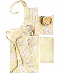 PIXEL HOME DECOR Printed Apron With Oven Mitt and Pot Holder with Kitchen Towel - Cherry Blossom Collection (Yellow Blossom)