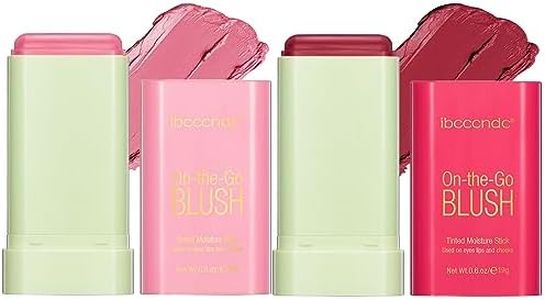 MKNZOME Blush Stick, 2Pcs/Set Blush Powder Kit Buildable Formula Waterproof Long-lasting 3-in-1 Multi-Use Blusher Contour for Lip Cheek Eye Make Up, Cream Blush - Natural Matte Cream Blush